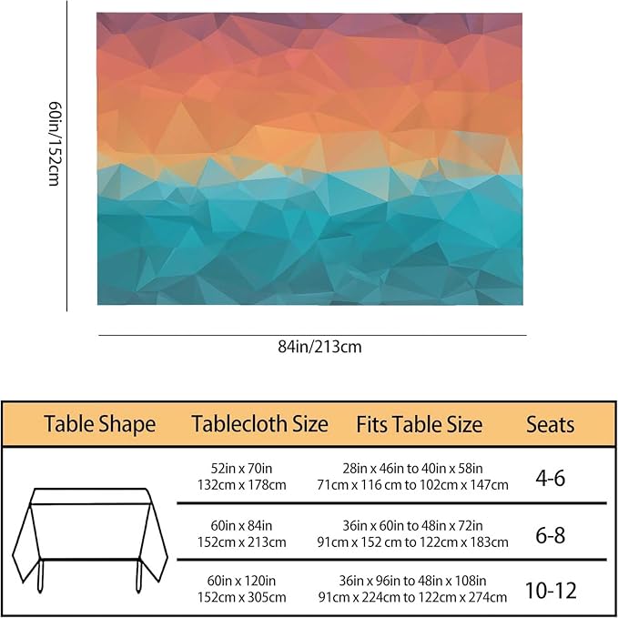 TKS MITLAN Colors Art Tablecloth Decor Blue Orange Triangular Polygonal Stereoscopic Gradient Table Cloth Dining Room Kitchen Table Cover 60" X 84" Oblong/Rectangle