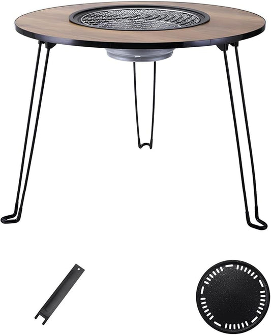 Charcoal Grill Removable with Grill Handle Tabletop BBQ Braze with Foldable Removable Table Legs, Table Grill, Garden Parties & Outdoor BBQ, Easy to Assemble and Clean(Walnut B)