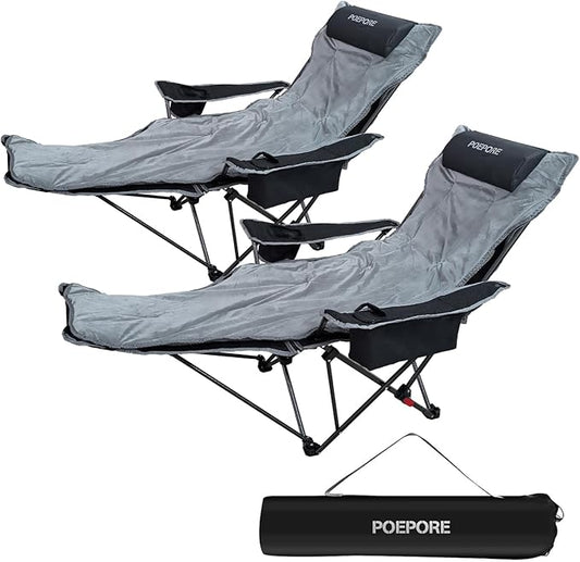 2-Pack Reclining Camping Chair 4 Position with Foot Rest Comfortable for Adults 265Ibs Folding Lounger Mesh Beach Chair with Cooler Bag,Cotton Cushion and Cup Holder for Outdoor Patio