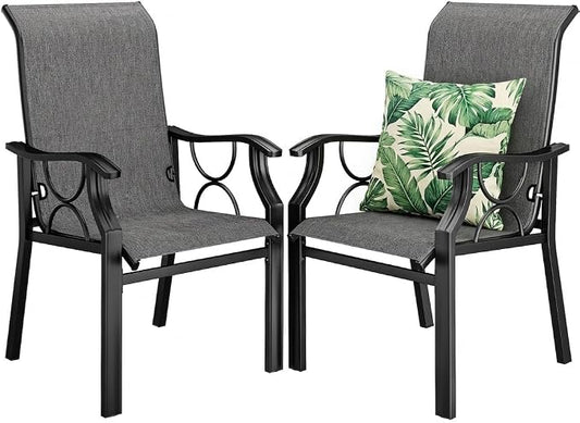 DWVO Patio Dining Chairs Set of 2, Outdoor Dining Chairs with High Back, Quick Dry Textilene Fabric, E-Coated Metal Frame, All Weather Patio Chairs for Backyard, Deck, Lawn, Garden, Grey