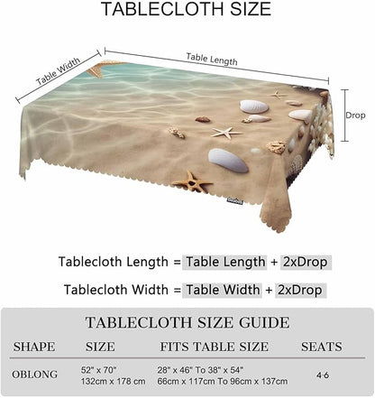 Starfish Dinner Table Cloths Tropical Ocean Beach Starfish Seashell Decorative Tablecloth for Rectangle Tables 52"X70", Heavy Duty Table Covers for Kitchen Patio Banquet Blue