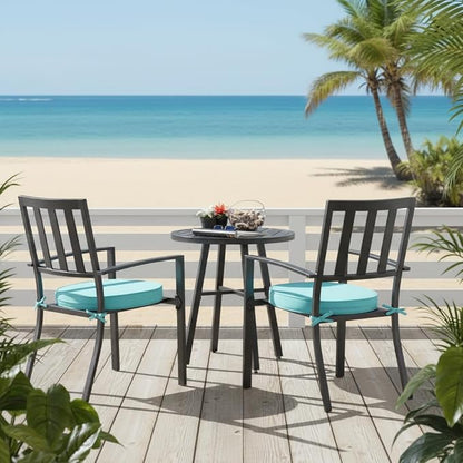 Set of 2 Outdoor 18 inch Round Patio Dining Chair Pads – Comfortable Fiber-Filled Seat Cushions with Ties, Reversible Polyester Fabric - Teal