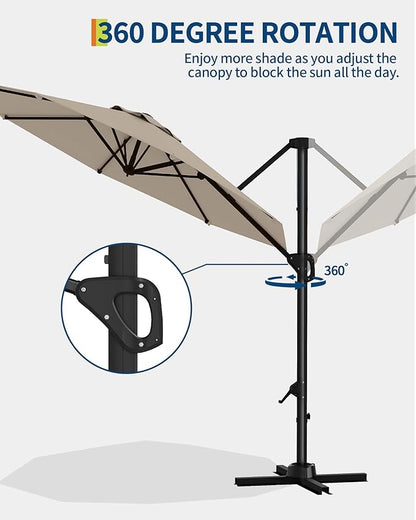 GarveeLife 10FT Patio Umbrella Outdoor Large Cantilever Umbrella Market Sun Shade Windproof Offset Umbrella with 360-Degree Rotation for Garden Deck Pool Patio