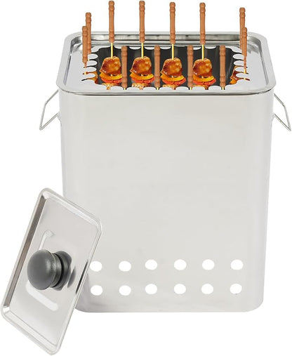 Square Barbecue Hanging Grill with Gloves Stainless Steel Smokeless Kebob Grill,for 26 Skewers,Portable Vertical Charcoal Grill,for Camping,Picnic,Patio,9.45 * 7.09 * 11.81in (Square)
