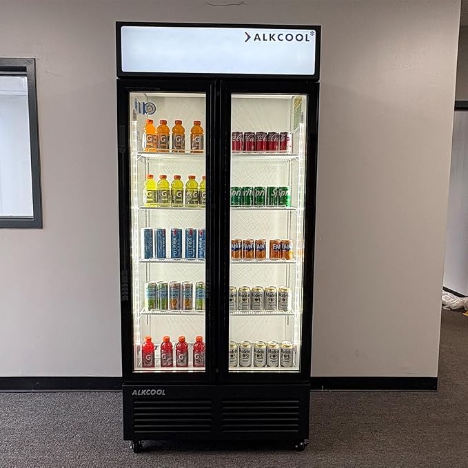 Commercial Beverage Refrigerator Display Fridge,19 Cu Ft Two Glass Door Upright Merchandiser Drink Cooler with LED Light Adjustable Shelves,ETL Approval,35.6" Wide Hinge Door