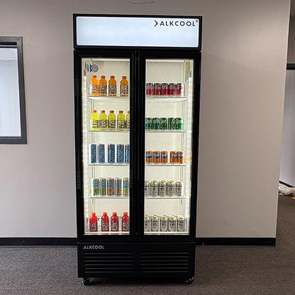 Commercial Beverage Refrigerator Display Fridge,19 Cu Ft Two Glass Door Upright Merchandiser Drink Cooler with LED Light Adjustable Shelves,ETL Approval,35.6" Wide Hinge Door