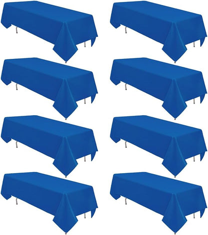 8 Pack Royal Blue Tablecloth 60 x 126 Inch Rectangle For 8 Foot Tables | Wrinkle Resistant, Washable Polyester Fabric, Rectangular Table Cloth for Wedding Party Banquet Buffet and Camping