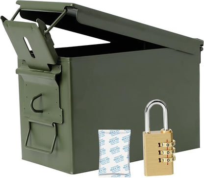 Aolamegs 50 Cal Ammo Can – Locking Hardware Kit and Stainless Steel Padlock，Ammo Box Military & Army M2A1