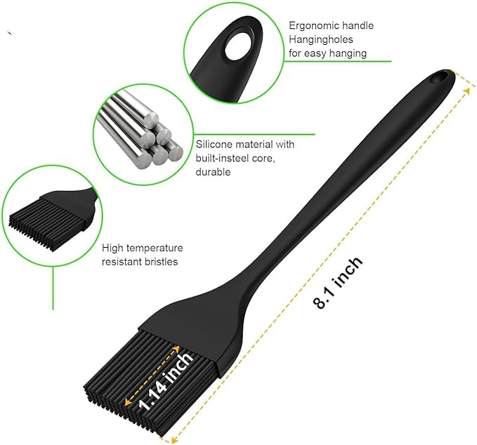 Basting Mops Brush Set for BBQ Grilling 15.5" & 11.2" - Detachable Wooden Handle Sauce Brushes with 4pcs Extra Replacement Heads & 1 Silicone Brush - BBQ Mop for Outdoor Cooking, Camping
