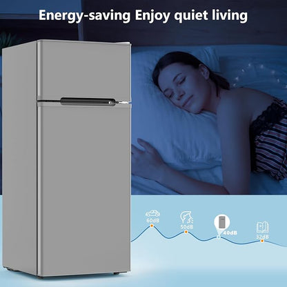 Electactic 4.5 Cu.Ft Mini Fridge with Freezer, 2-Door Compact Refrigerator With 2 Removable Shelves, 3 Level Adjustable Thermostat, Quiet Efficient for Kitchen, Office, Dorm, Apartment-Premium Grey