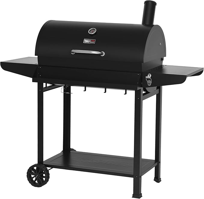 30-Inch Charcoal Grill with Side Table and Front Storage Basket, Outdoor Cooking Grill with 627 sq.in. Cooking Space, for Backyard, Patio and BBQ Party, CC-AMZ-1830T, Black