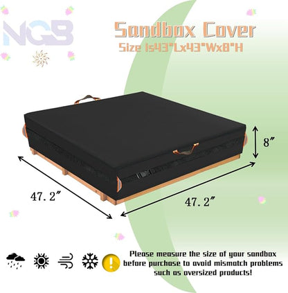 Square Sandbox Cover, Made 600D Heavy Duty for Children's Sandbox Protection Kids Outdoor Sand Boxes Sandpit,with Two Reflective Handles,5 Metre Drawstring and snap（47.2" L x 47.2" W x 8" H）