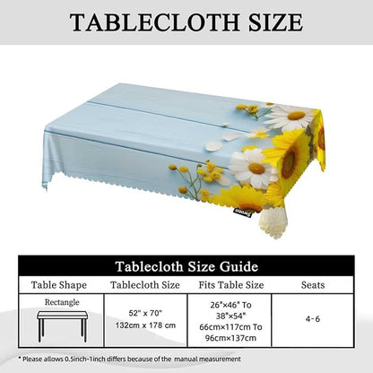 Swono Daisy Rectangular Tablecloth Garden Blossom Daisy Sunflowers Blue Wooden Washable Table Cloth Kitchen Dining Room Table Cover for Party Dinner 50x72 Inch Tablecloths