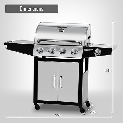 MASTER COOK 4+1 Burners Gas Grill, 518 Sqin Cooking Area, 52,000 BTU Propane Grill with Side Burner, Stainless Steel Cabinet Grill, Silver & Black