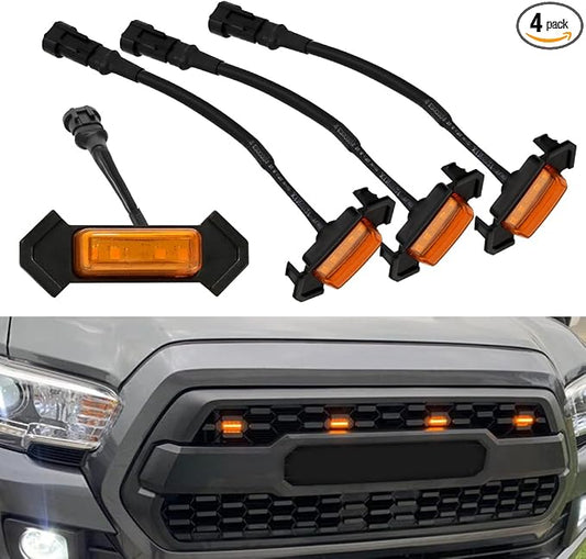 Amber LED Grille Lights For Tacoma TRD Pro 2016-2022, 4Pcs OEM Front Grill Light Kit with Wire Harness And Fuse