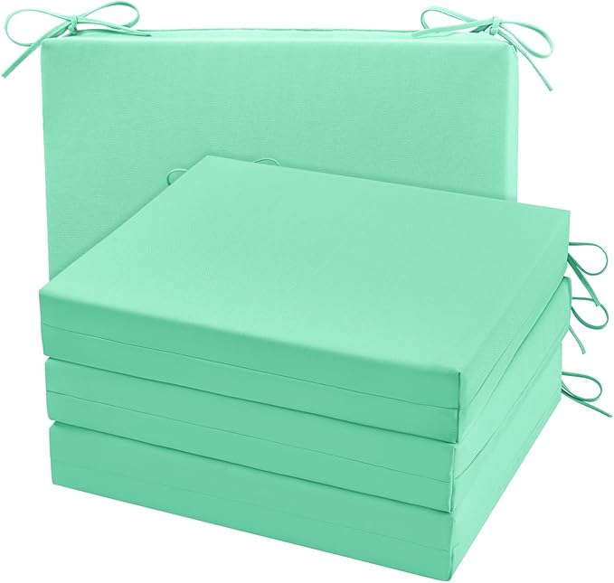 Cozyide Outdoor Chair Cushions, Waterproof Patio Seat Cushions with Adjustable Straps, Square Corner Patio Chair Cushions for Garden, Aqua Blue, 18.5x16x3 Inch (Pack of 4)