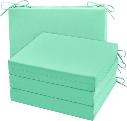 Cozyide Outdoor Chair Cushions, Waterproof Patio Seat Cushions with Adjustable Straps, Square Corner Patio Chair Cushions for Garden, Aqua Blue, 18.5x16x3 Inch (Pack of 4)