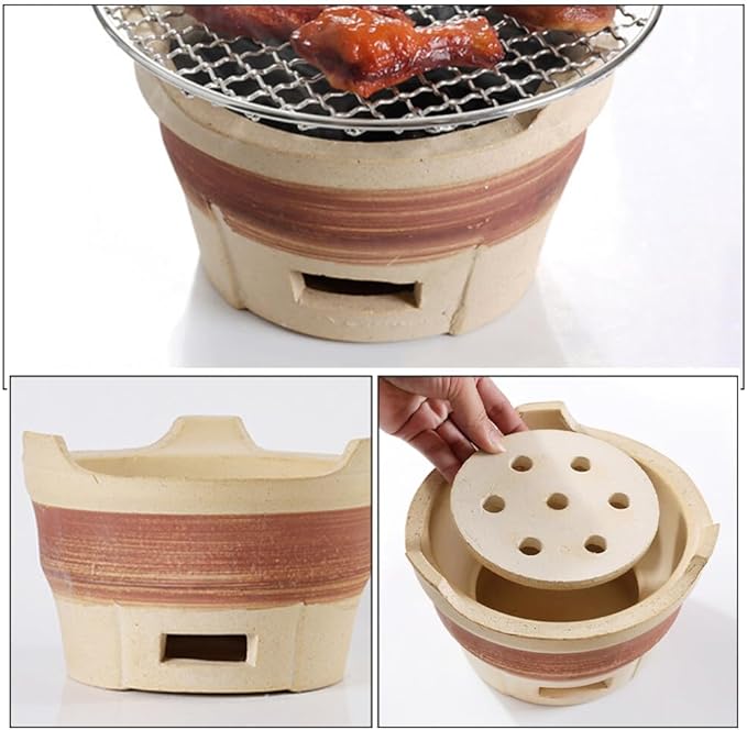 HANABASS Portable Charcoal Barbecue Grills,Clay Charcoal Grills,Tabletop Outdoor Smoker Grill,Mini Camping BBQ Grill,Household Camping Grill Stove
