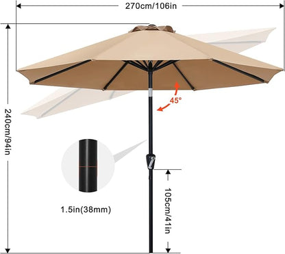 ABCCANOPY 9FT Outdoor Patio Umbrella, 8 Ribs Table Umbrella w/Crank for Easy Set Up, 1 Tier,Suitable for Garden, Lawn, Deck & Backyard (Blue)