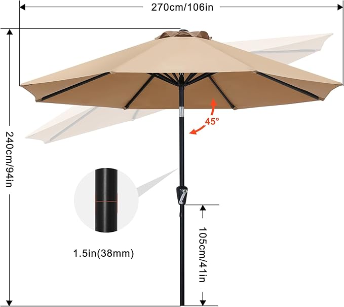 ABCCANOPY 9FT Outdoor Patio Umbrella, 8 Ribs Table Umbrella w/Crank for Easy Set Up, Suitable for Garden, Lawn, Deck & Backyard (Turquoise)