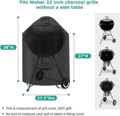 SunPatio Grill Cover Compatible with Weber, Big Green Egg, Char-Broil 22 Inch Charcoal Kettle Grills, Outdoor Waterproof BBQ Grill Cover, Compared to Weber 7150, 27.7" Dia x 38" H