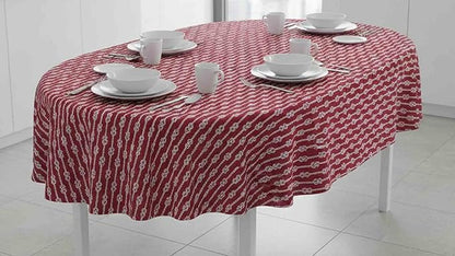 Newbridge Oval Vinyl Tablecloth with Flannel Backing, Red Nautical Rope Stripe, 60 x 84 Inch, Coastal Striped Indoor Outdoor Wipe Clean Picnic, BBQ and Dining Table Cover