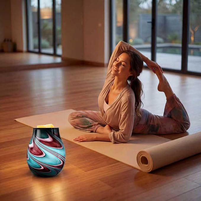 Inrorans Glass Electric Wax Melt Warmer Oil Burner with Stable Heating PTC Reusable Silicone Tray 7 Colorful Changing Led Light Night Light Scent Warmer for Home Fragrance Warmers-Brownblue Timer