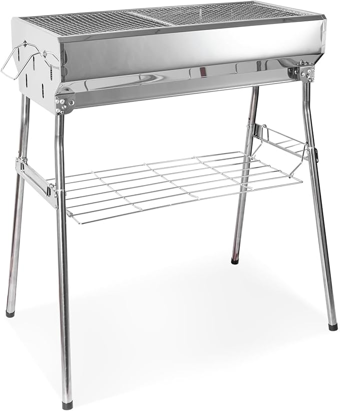 portable charcoal grill: Foldable charcoal grill - stainless steel Outdoor Barbecue Grill, suitable for camping and backyard grilling (small)