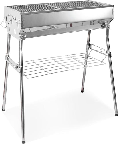 portable charcoal grill: Foldable charcoal grill - stainless steel Outdoor Barbecue Grill, suitable for camping and backyard grilling (small)