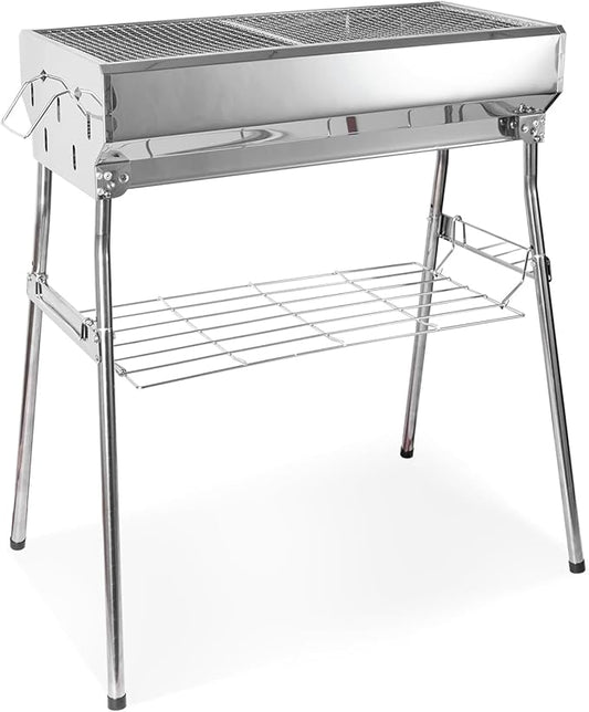 portable charcoal grill: Foldable charcoal grill - stainless steel Outdoor Barbecue Grill, suitable for camping and backyard grilling (small)