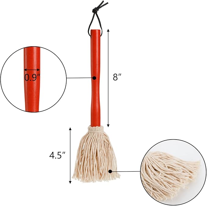Hedume 6 Pack 12" BBQ Sauce Basting Mops, Roasting or Grilling Basting Mop, Cotton Fiber Head and Hardwood Handle, Grill Basting Mop for Barbeque, Marinade, Smoking Steak or Glazing