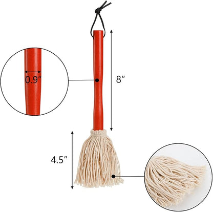 Hedume 6 Pack 12" BBQ Sauce Basting Mops, Roasting or Grilling Basting Mop, Cotton Fiber Head and Hardwood Handle, Grill Basting Mop for Barbeque, Marinade, Smoking Steak or Glazing