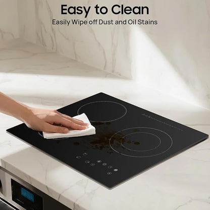 24 Inch Electric Stove, 3 Burners 2600W 110V Portable Ceramic Cooktop, Kitchen Counter Top Stove with Sensor Touch Control, 9 Heating Level, (No Plug)
