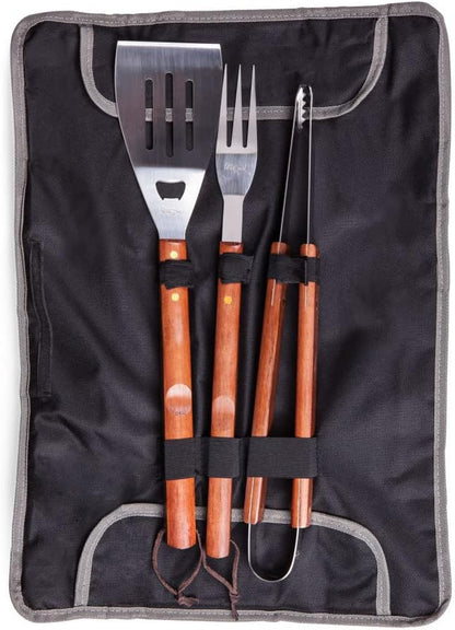 Picnic TIME NFL 3-Piece BBQ Tote & Grill Accessories Set, Outdoor Gril Set with Case, BBQ Spatula, BBQ Fork, and BBQ Tongs, (Black with Gray Accents)