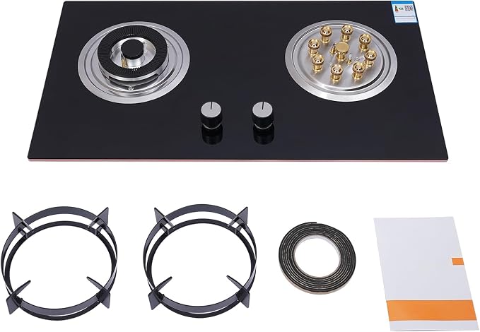 Gas Stove Cooktop, Gas Stove Built-in Tempered Glass, Windproof Pot Racks Natural Gas Cooker Gas Cooktop with 2 Burners for used in home kitchens, homestays, and other places