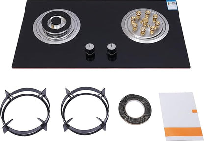 Gas Stove Cooktop, Gas Stove Built-in Tempered Glass, Windproof Pot Racks Natural Gas Cooker Gas Cooktop with 2 Burners for used in home kitchens, homestays, and other places