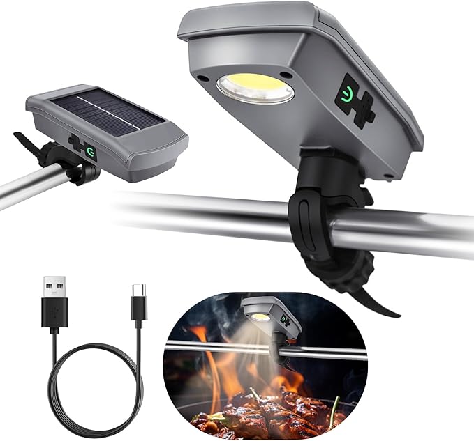 Grill Lights for Outdoor Grill with USB-C & Solor Rechargeable Battery,2-Level Brightness and 360° Rotatable Head, LED Grill Light for Griddle Accessories, LED Grilling Gifts or Camping Light