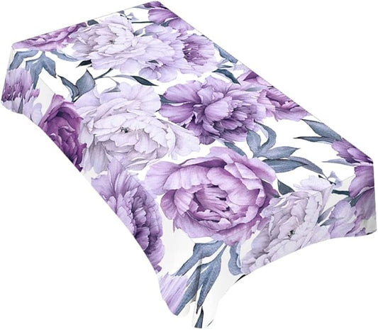 TKS MITLAN Tablecloth Purple Peonies Table Cloth Rectangle Table 52 x 70 Inch Flower Bloom Elegant Vintage Kitchen Decorations for Home Dinner Party