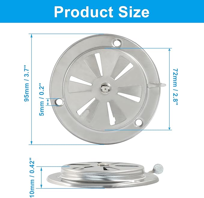 2Pcs BBQ Smoker Air Vent, BBQ Smokestack Damper Smoker Exhaust Stack for Optimal Grill Airflow Control Vent(95mm)