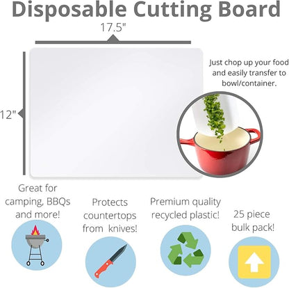 Crown Display 25 Count Premium Quality Disposable Cutting Boards ~17 Inch X 12 Inch Disposable Sheets For Kitchen And Commercial Use ~ Patent Pending ~ Recyclable Disposable Cutting Board Sheets