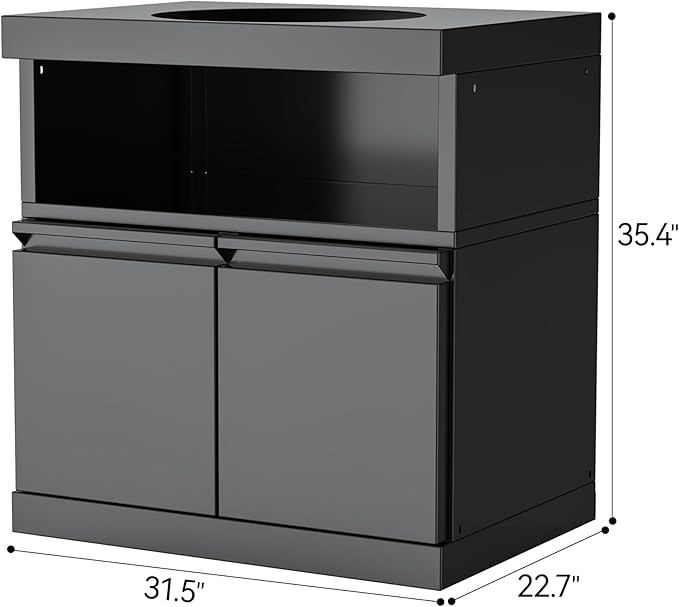 Black Stainless Steel Outdoor Egg Smoker Cabinet Without Kamado, Ceramic Grill Base, Patio BBQ Island Storage Module, Egg Not Included, No Countertop