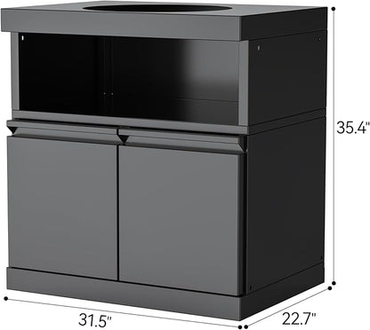 Black Stainless Steel Outdoor Egg Smoker Cabinet Without Kamado, Ceramic Grill Base, Patio BBQ Island Storage Module, Egg Not Included, No Countertop
