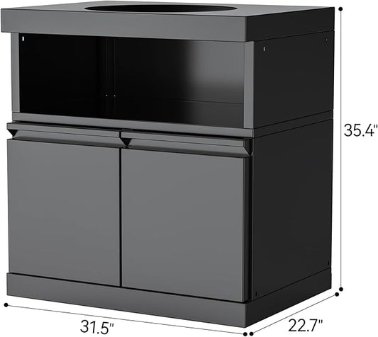 Black Stainless Steel Outdoor Egg Smoker Cabinet Without Kamado, Ceramic Grill Base, Patio BBQ Island Storage Module, Egg Not Included, No Countertop