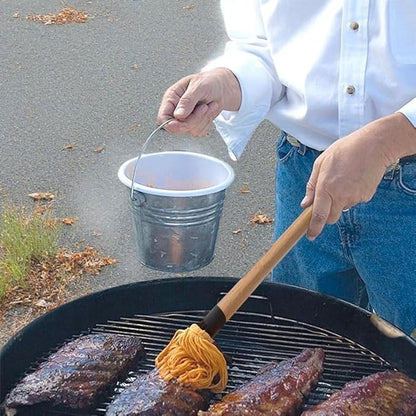 Basting Mops Brush Set for BBQ Grilling 15.5" & 11.2" - Detachable Wooden Handle Sauce Brushes with 4pcs Extra Replacement Heads & 1 Silicone Brush - BBQ Mop for Outdoor Cooking, Camping