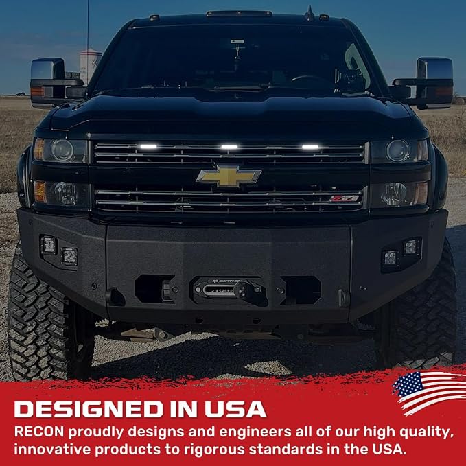 RECON - Universal 3-Pc Front Grille Ultra Bright High Power Switchable Amber or White LED Daytime Running Lights - Smoked Lens