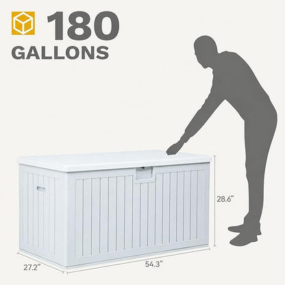 DWVO 180 Gallon Double-Wall Deck Box, XL Large Resin Outdoor Storage Box, Lockable & Waterproof, Double as Seating, 1000lbs Capacity (Grayish-White)