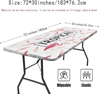Irisbell Picnic Table Cover with Elastic Edge,6FT Wind Proof Wrinkleproof Fitted Tablecloth Cover Camping Beach Patio Rectangle Table Cloth for Indoor Outdoor (Tropical Flamingo, 30'' x 72'')
