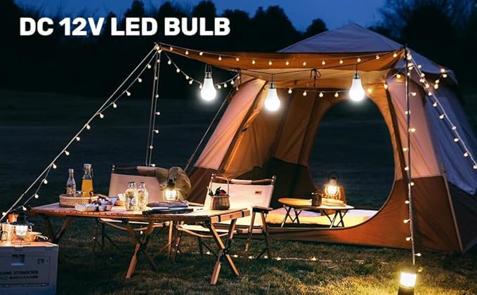 DC 12V LED Light Bulb Emergency Lamp Lights with 3 Meter Clamp Wiring & Switch for Camping Light, Outdoor Lighting, Motorcycle, Boat, RV Interior Low Volt Lightings, White 6500K, 2 Packs (6W)
