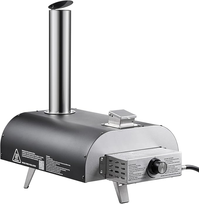 VEVOR Multi Fuel Pizza Oven Outdoor, 12 Inch Wood Fire & Propane Gas Pizza Oven, Pellet & Propane Pizza Maker with Thermometer, Pizza-Cook for Outside Kitchen Patio Camping & Backyard, Black