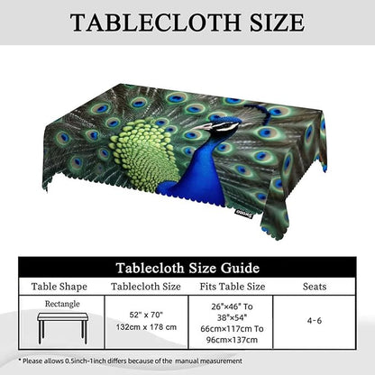 Swono Peacock Table Cloth Rectangle Tables Beautiful Bird Peacock Feathers Kitchen Table Cover Oblong 52"X70" Tablecloth for Dining Table Buffet Parties Patio and Camping, Green